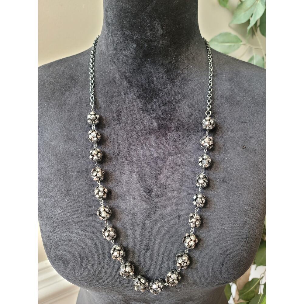 FR Women's Gunmetal Beaded Statement Necklace Lobster Clasp Bold Fashion Jewelry